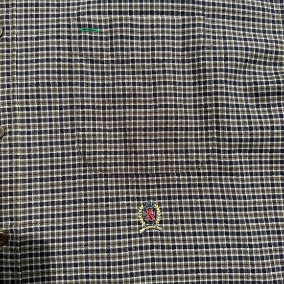 90s Tommy Hilfiger Button Up Brown Checkered M Long Sleeve Collared Shirt XL X0 - Picture 2 of 7